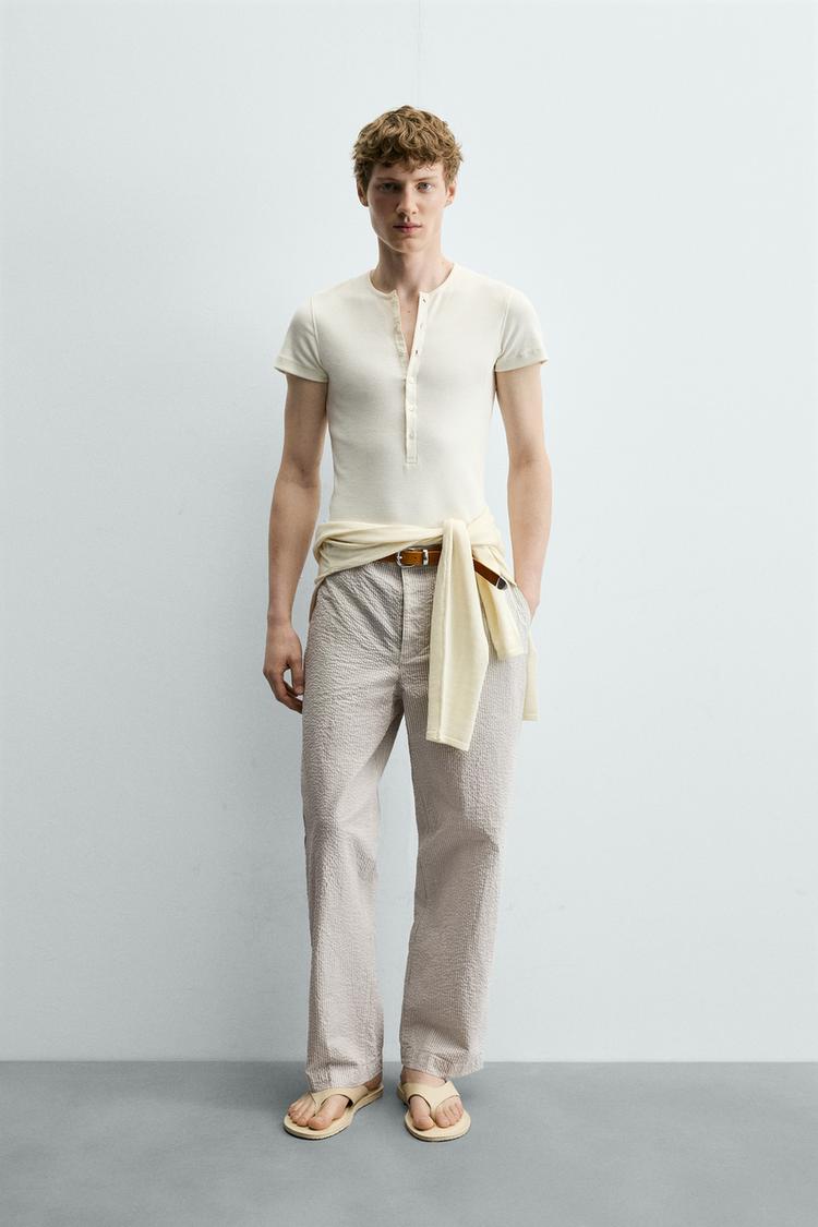 SEERSUCKER STRAIGHT FIT PANTS - Zara product image