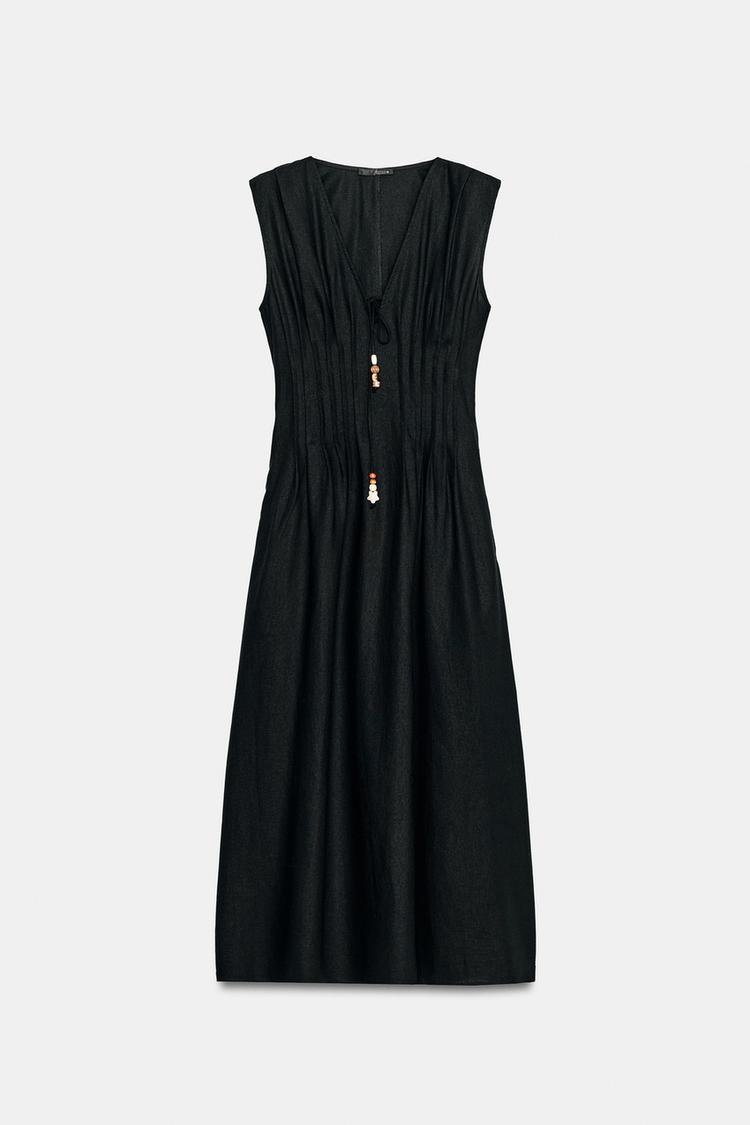LINEN PINTUCK MIDI DRESS - Zara product image