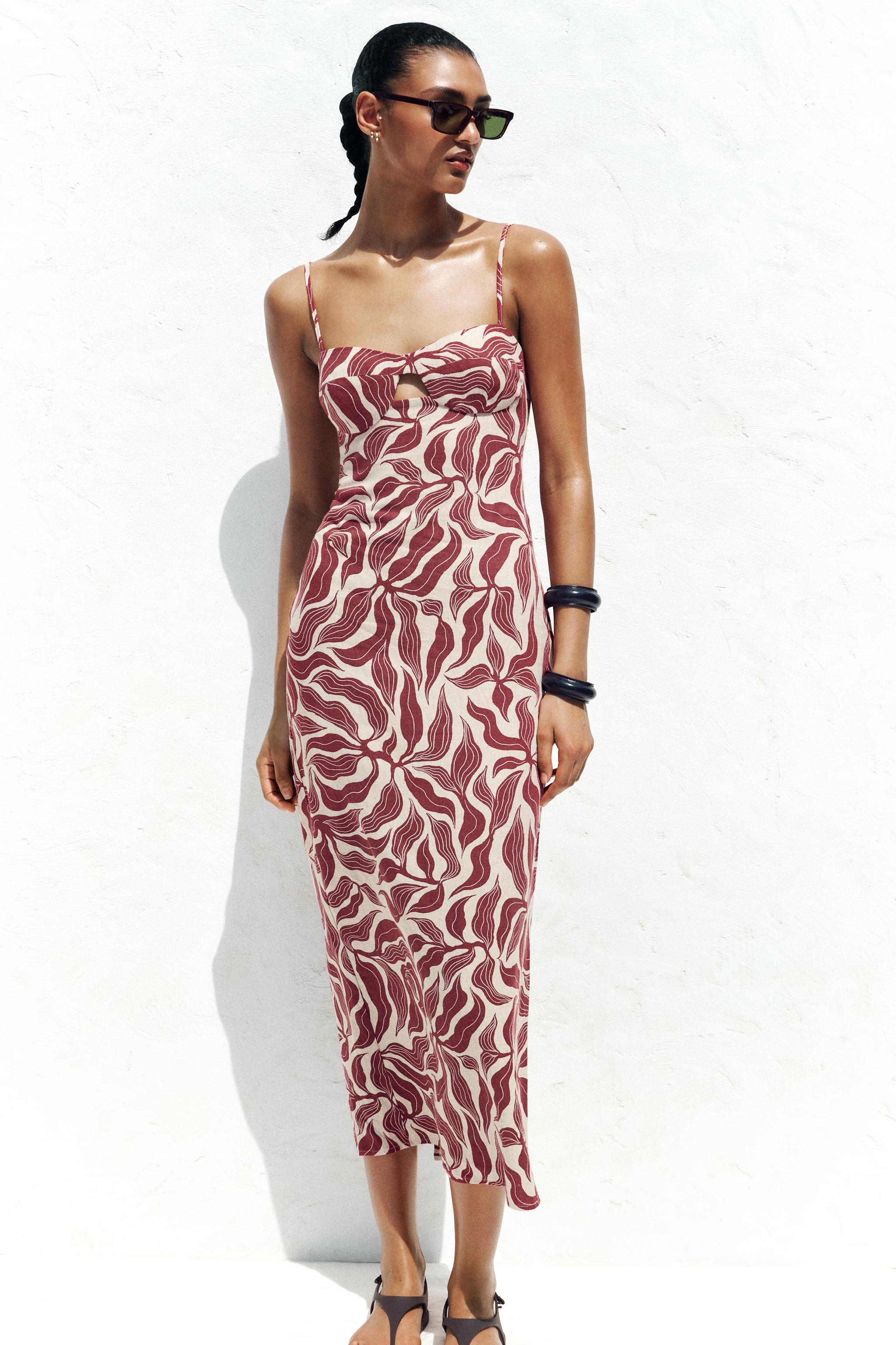 PRINTED RUSTIC LINEN MIDI DRESS