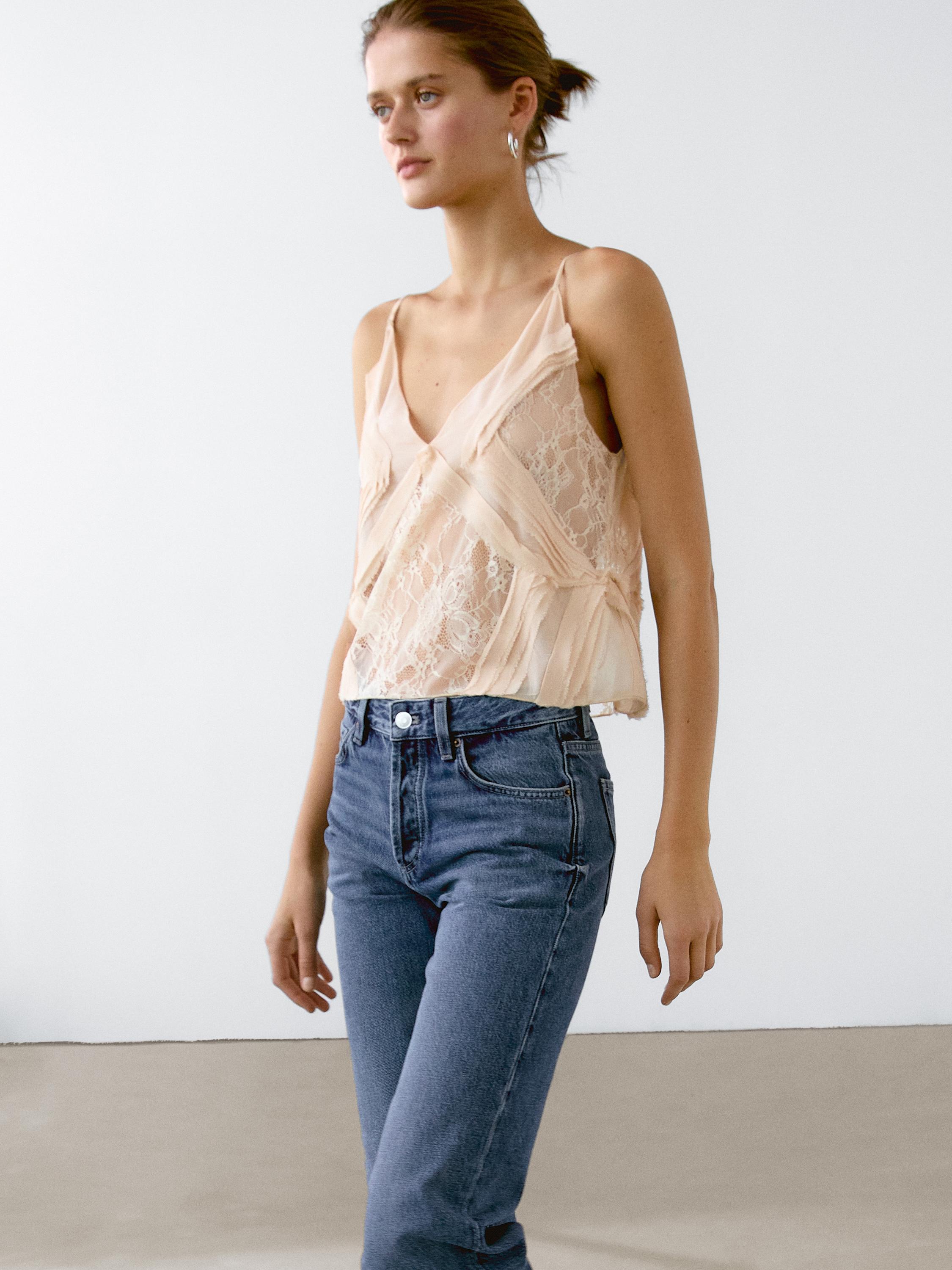 Semi-sheer lace camisole top