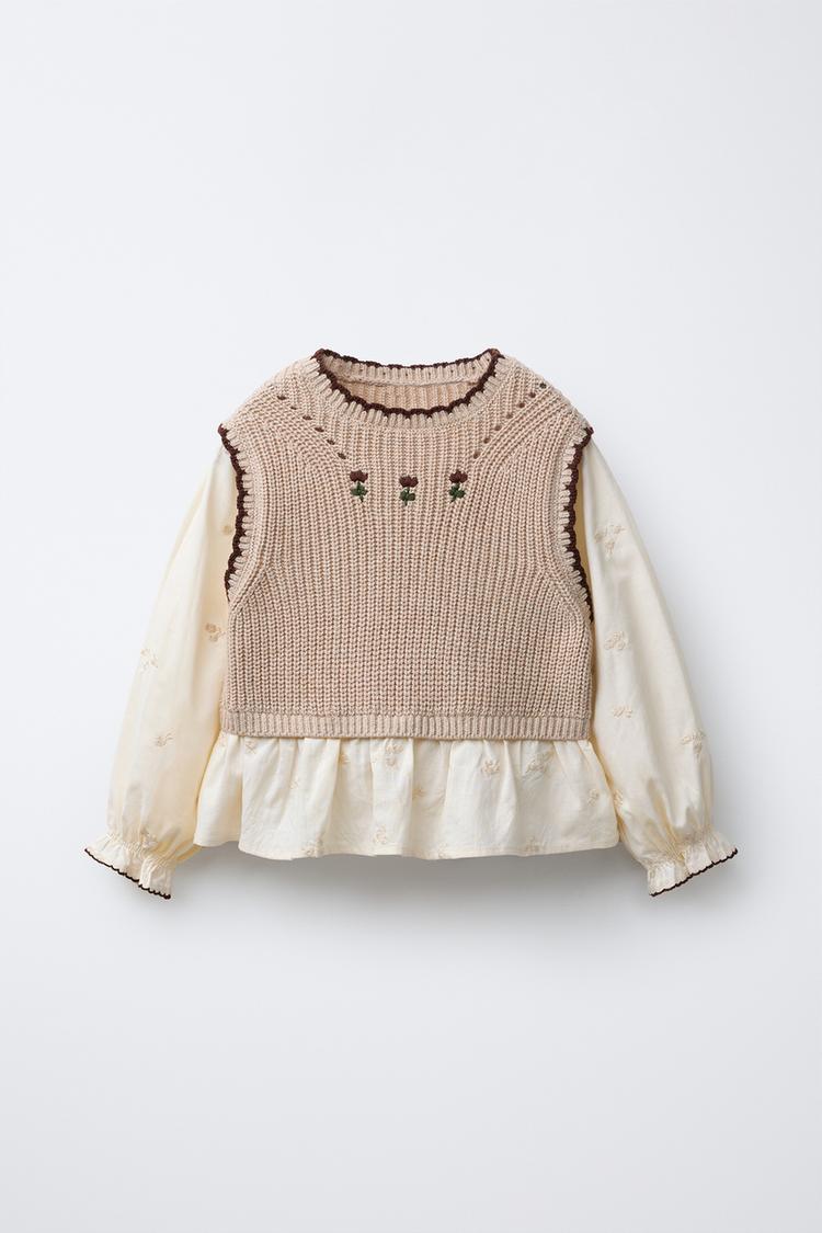 EMBROIDERED FLOWER SHIRT WITH KNIT VEST - Zara product image