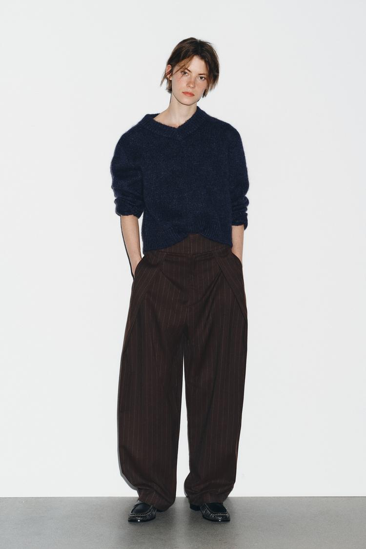 BALLOON STRIPED PLEATED PANTS - Zara product image