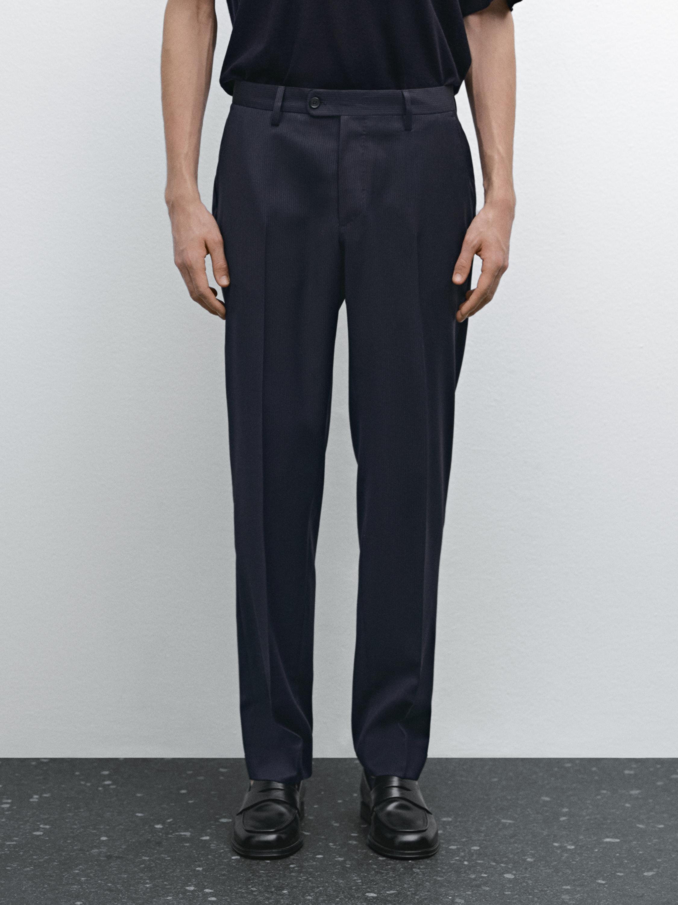 Pinstripe wool suit trousers