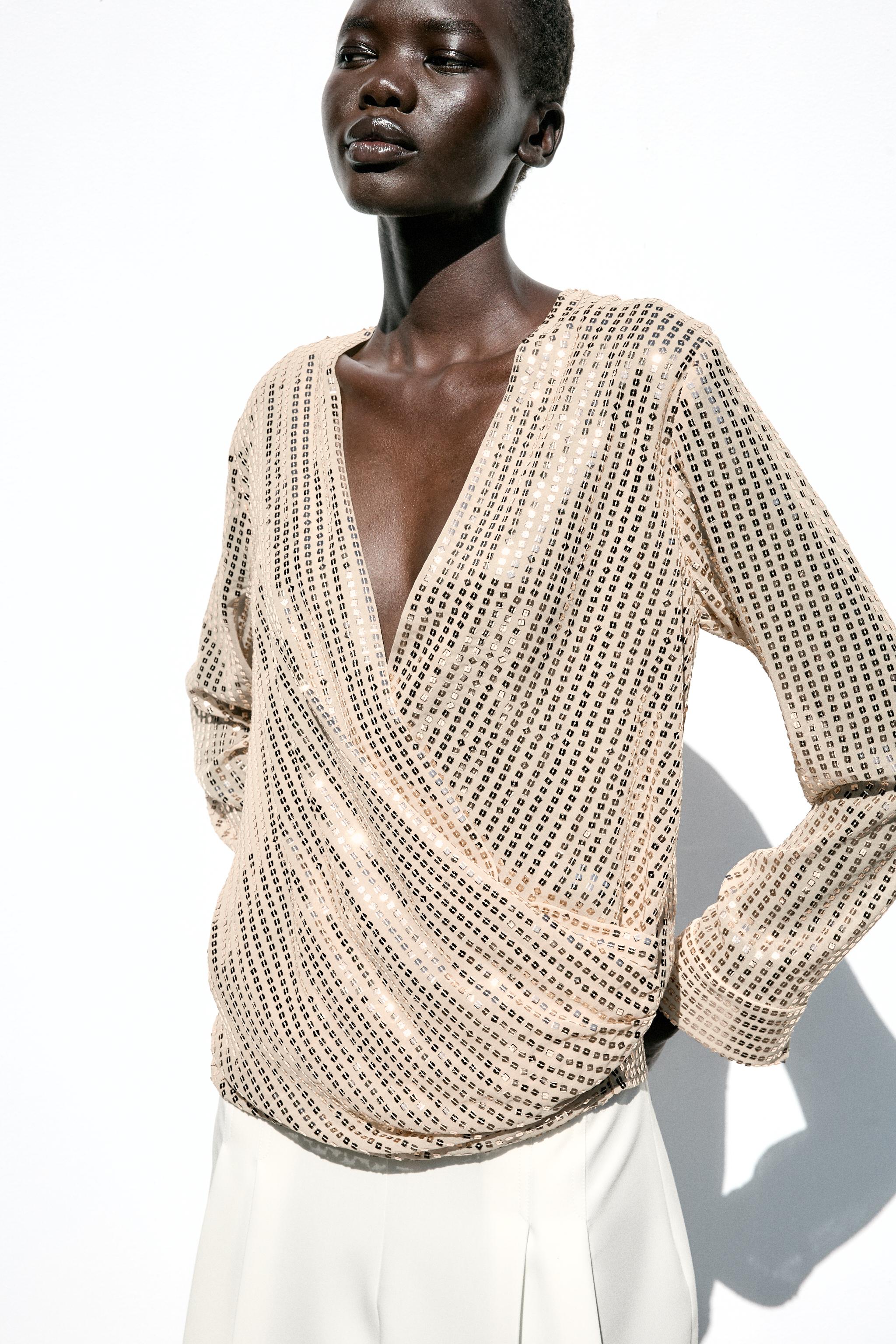 SEQUIN WRAP BLOUSE