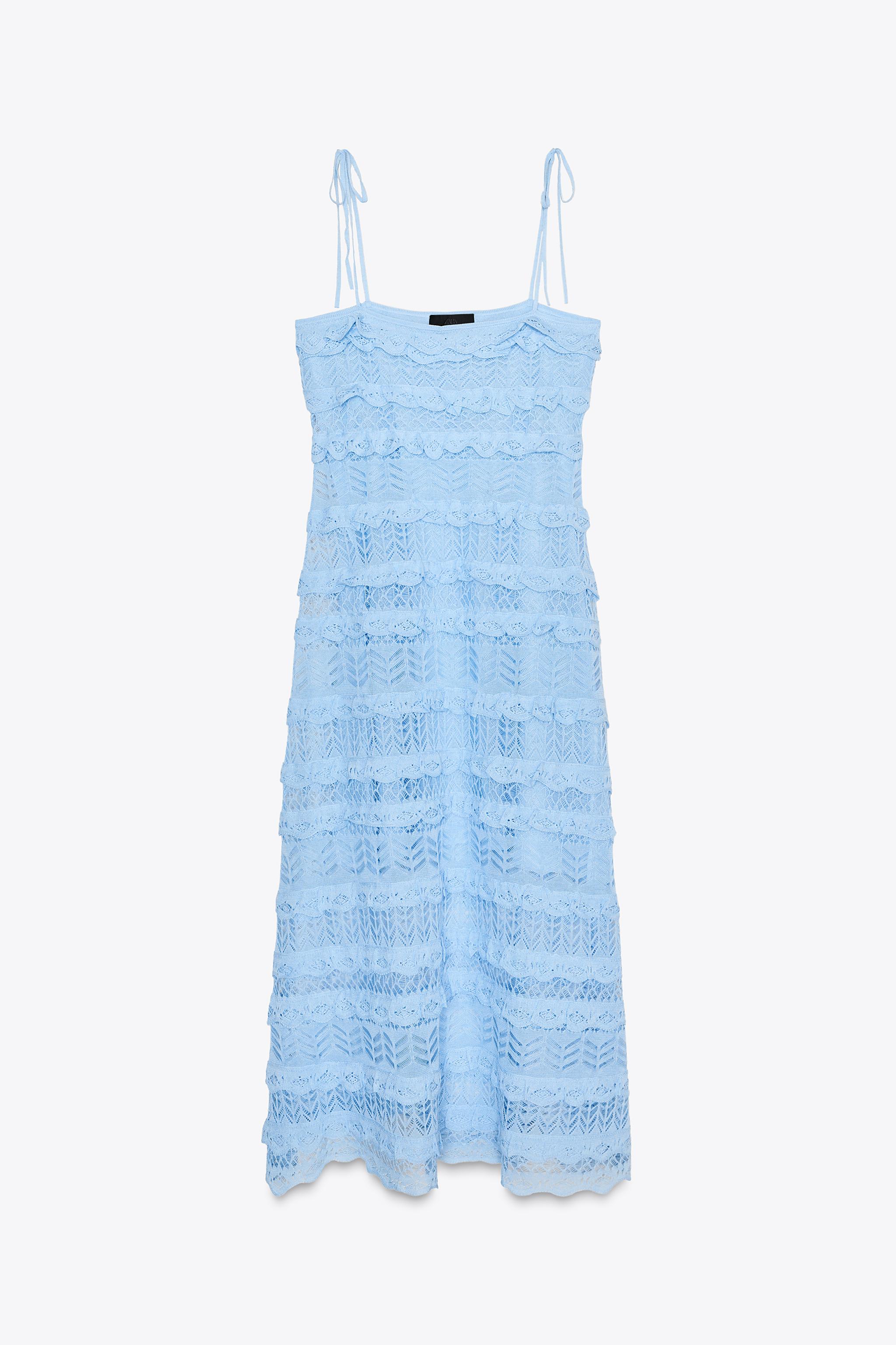 RUFFLED POINTELLE KNIT DRESS