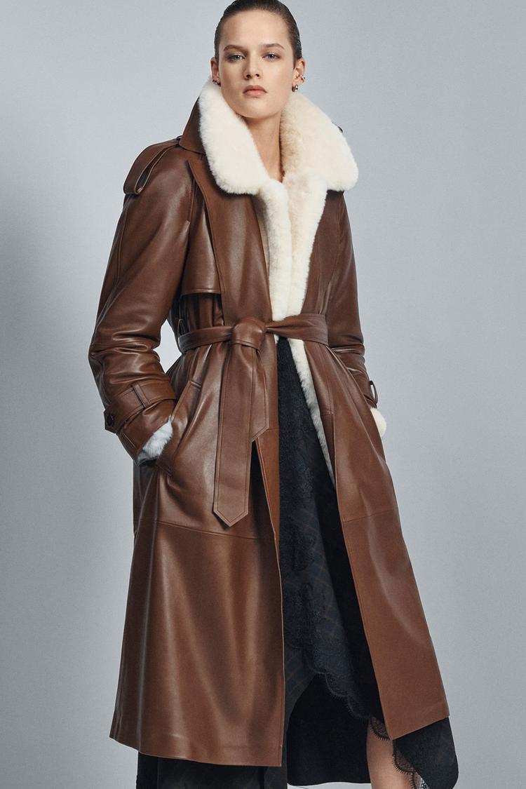 100% LEATHER LONG TRENCH COAT ZW COLLECTION LIMITED EDITION - Zara product image