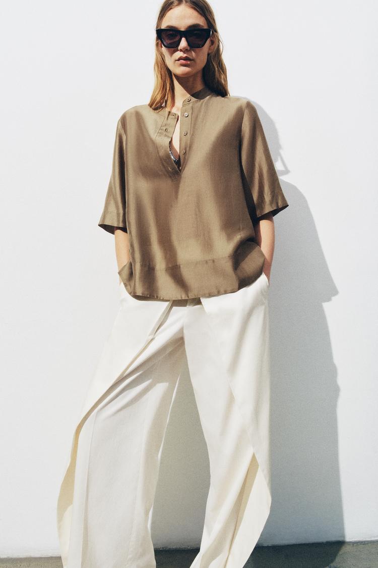ZW COLLECTION FLOWY SHORT SLEEVE BLOUSE - Zara product image
