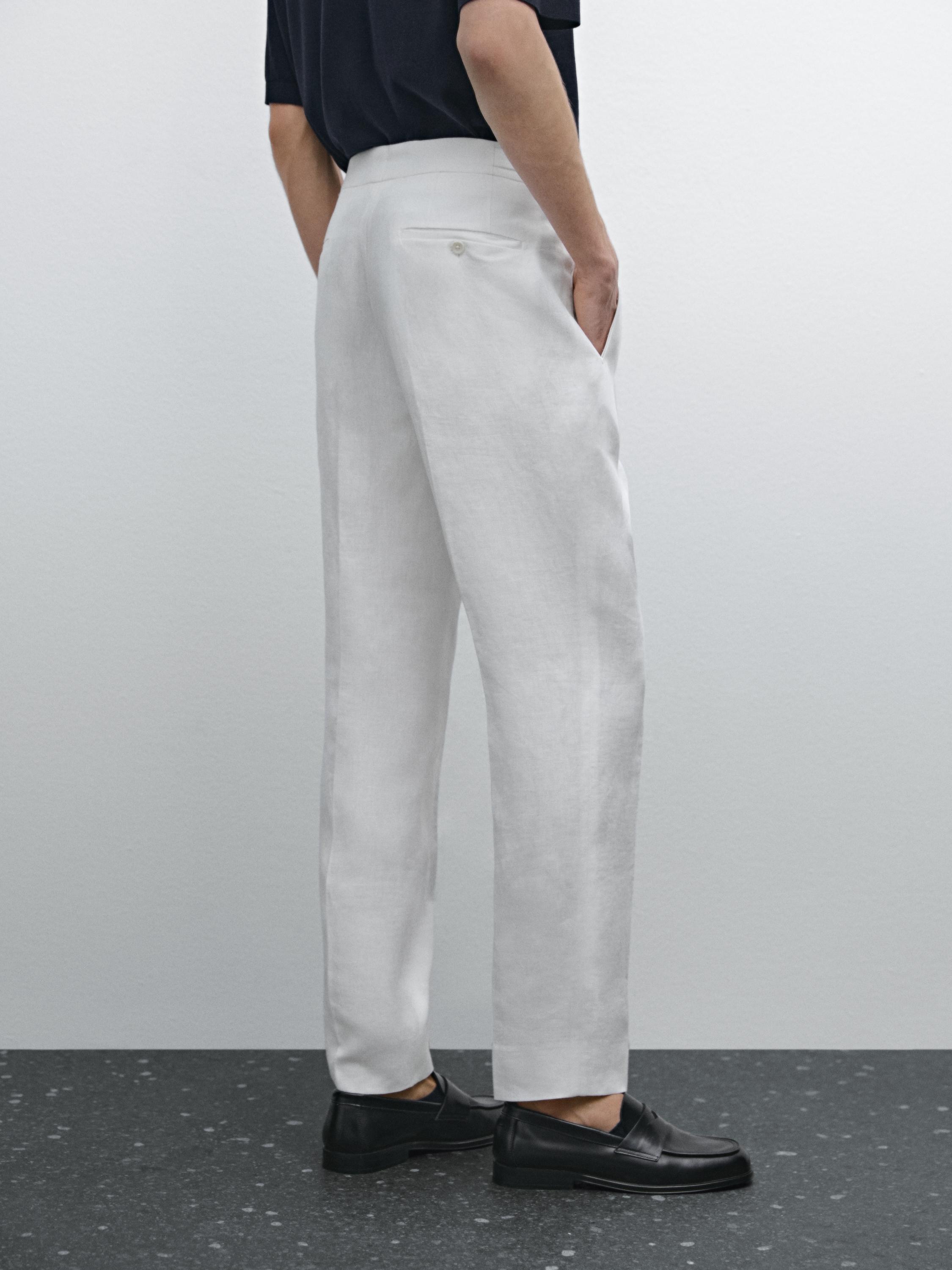 Pantalon à pinces 100 % lin