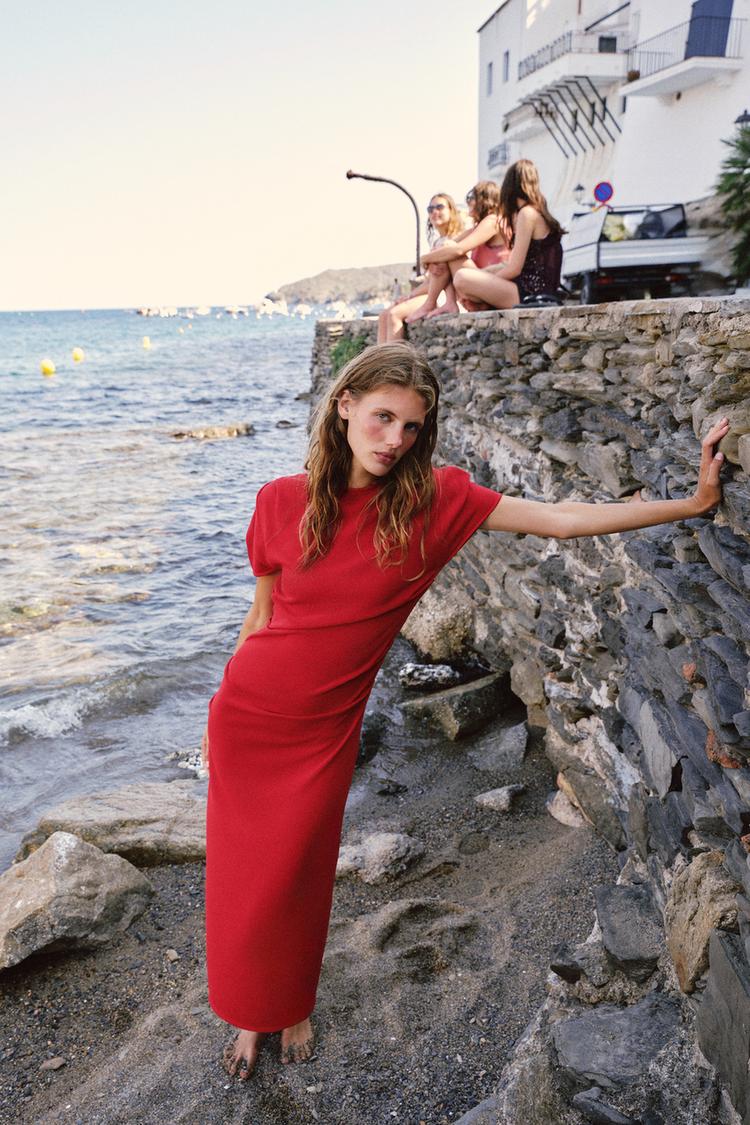 KNIT DRAPED MIDI DRESS - Zara product image