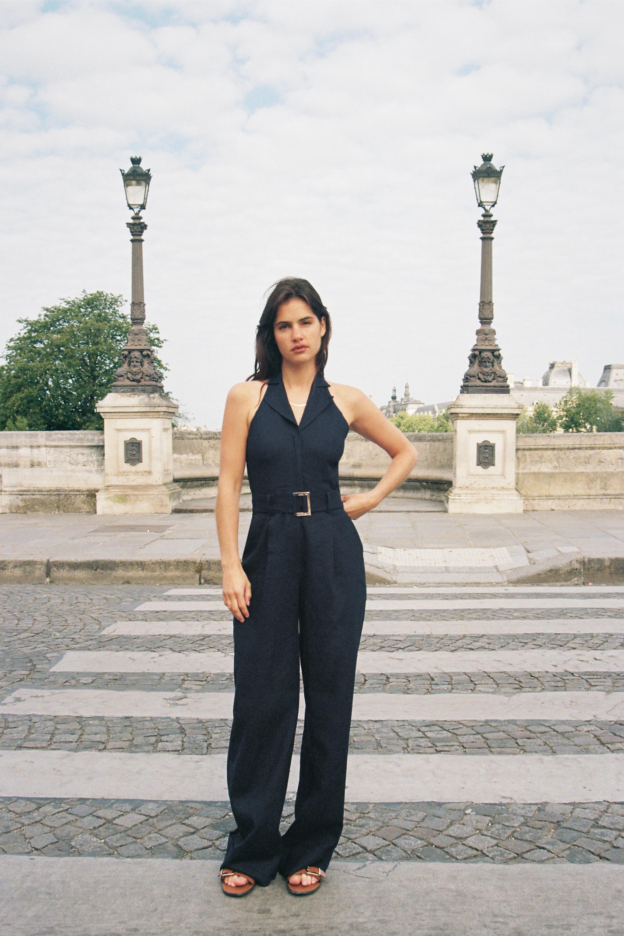 HALTER BELTED LINEN JUMPSUIT