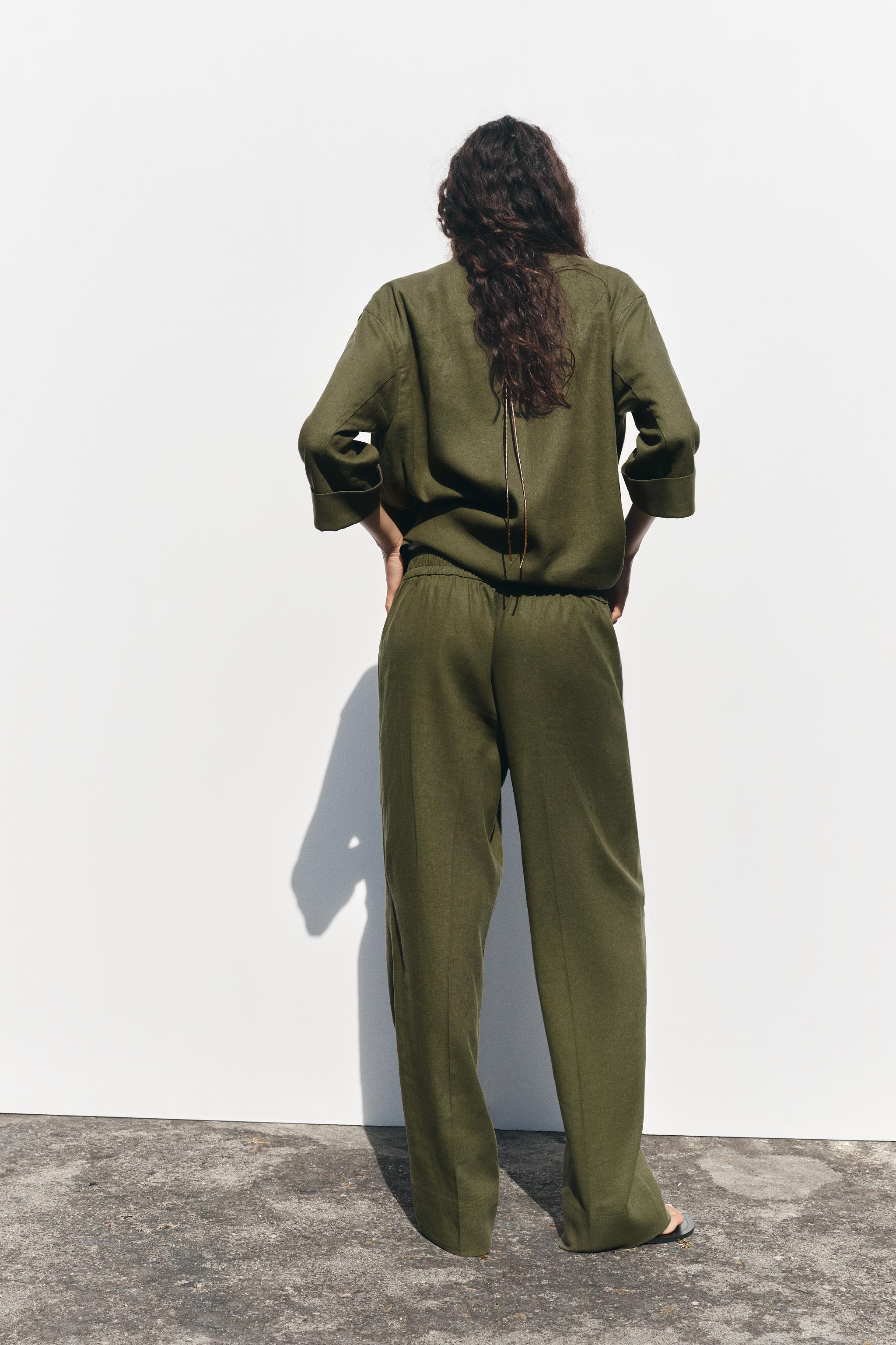 LINEN BLEND WIDE LEG PANTS
