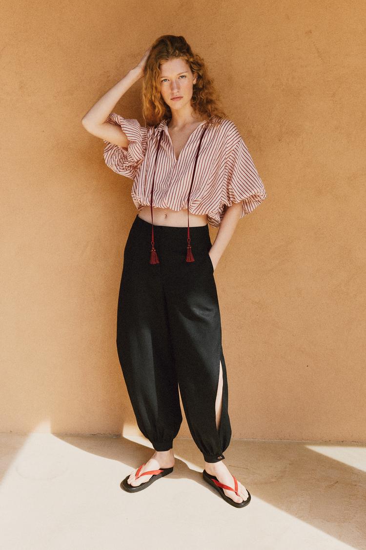 SLIT LINEN PANTS - Zara product image