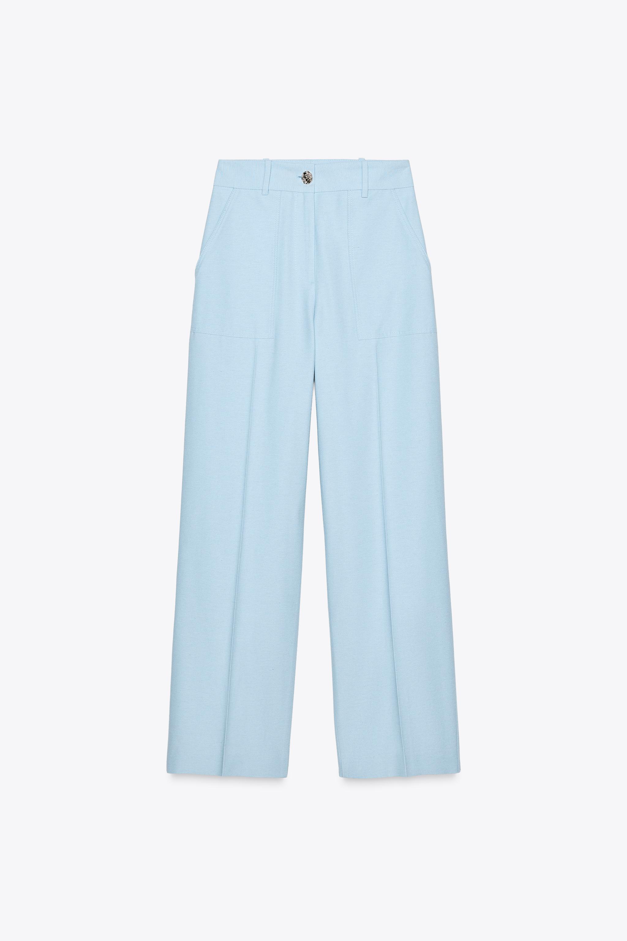 STRAIGHT LEG PANTS WITH METAL BUTTON