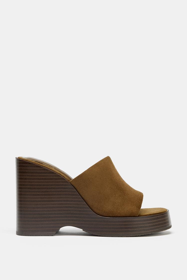 SUEDE PLATFORM WEDGE SANDALS - Zara product image
