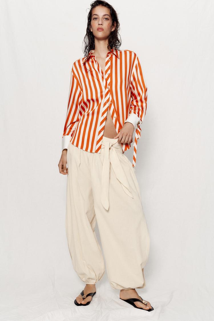 BOW TRIM STRIPED SHIRT - Zara product image