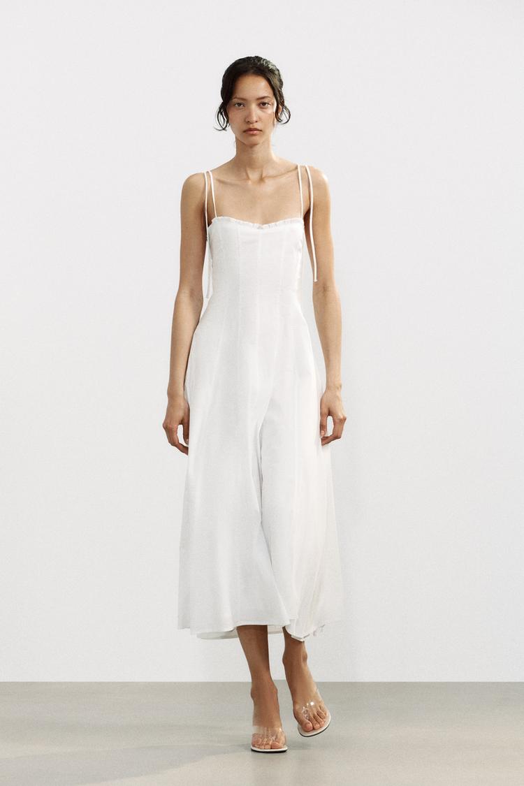 RUFFLED POPLIN MIDI DRESS