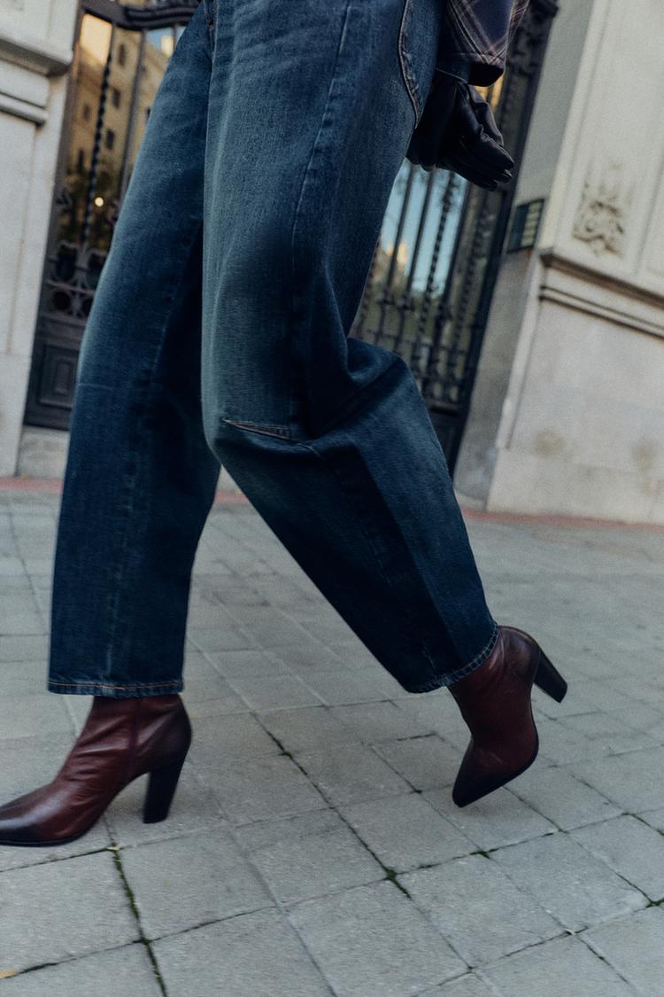 LEATHER COWBOY HEEL ANKLE BOOTS - Zara product image