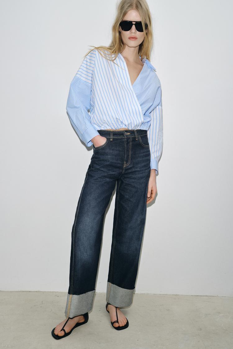 PATCHWORK STRIPED POPLIN SHIRT - Zara product image