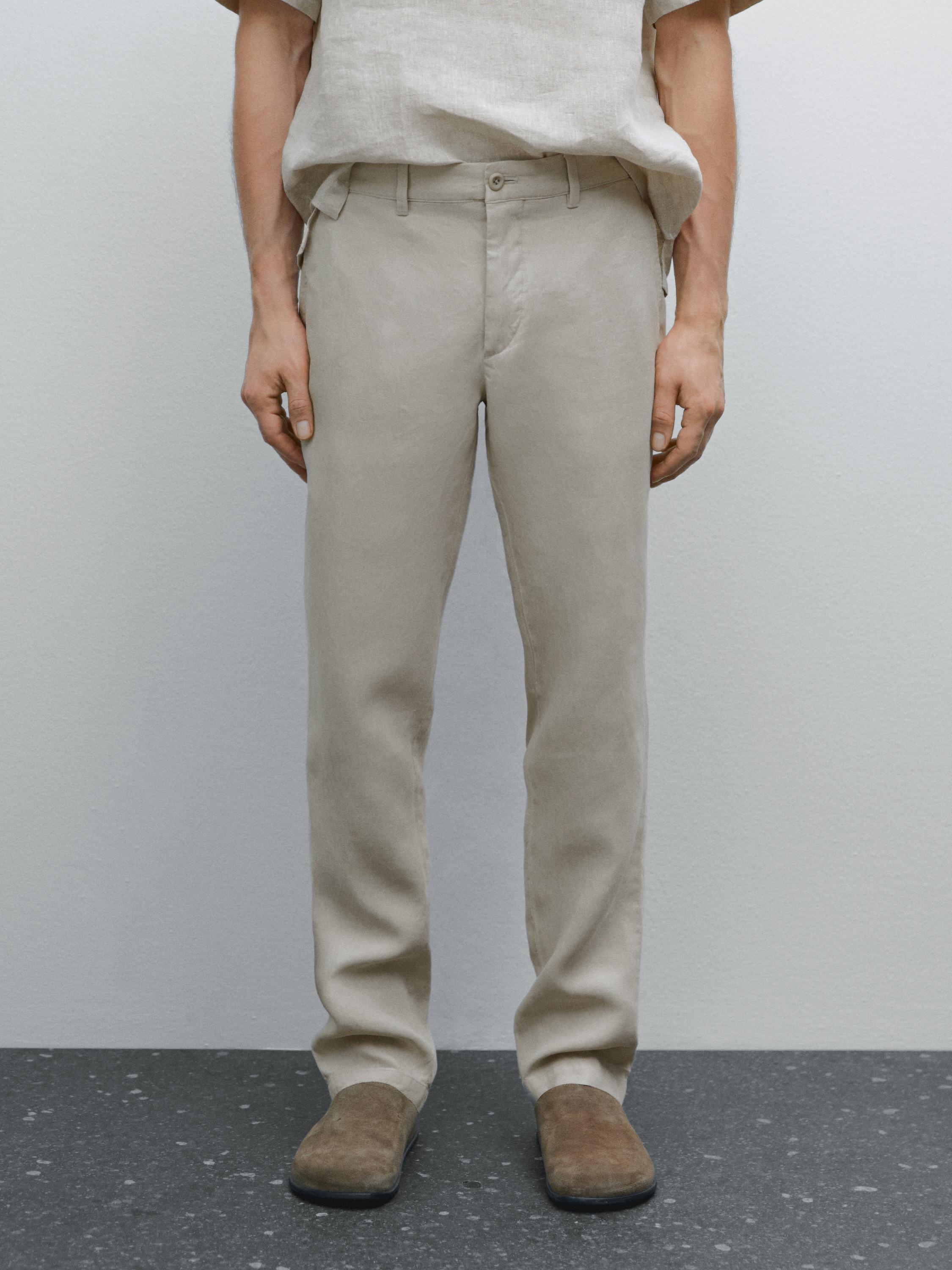 Pantalon tapered fit 100 % lin
