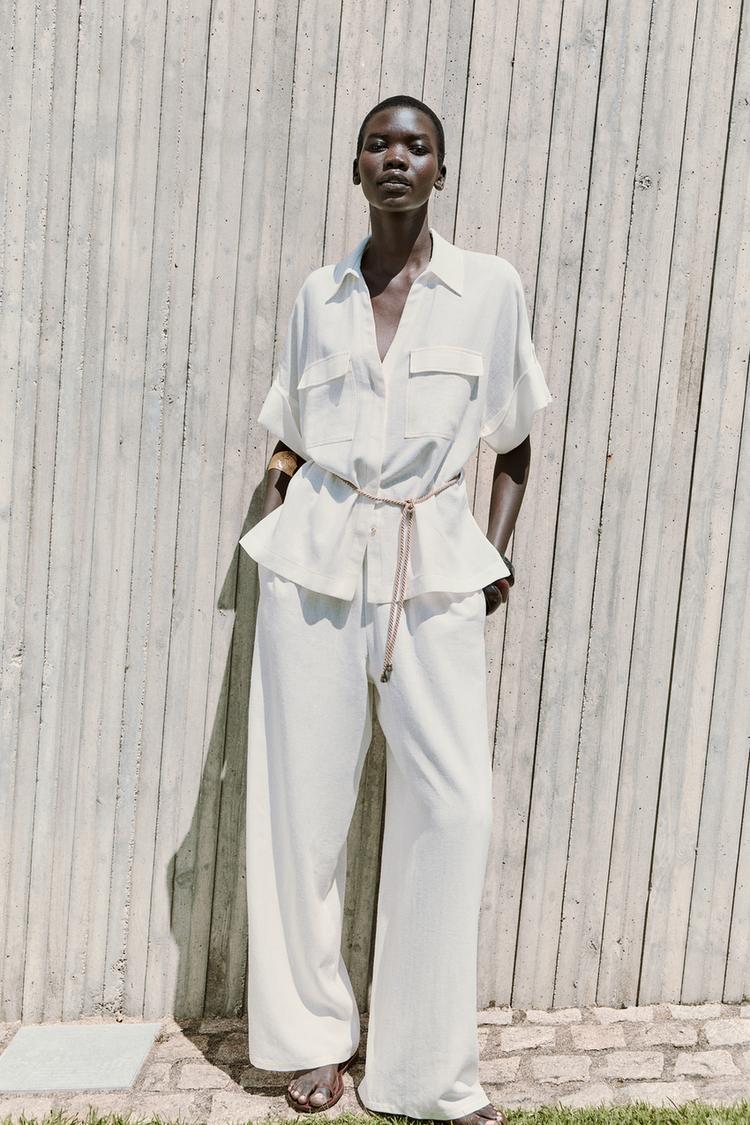 RUSTIC WIDE-LEG TROUSERS WITH RAMIE