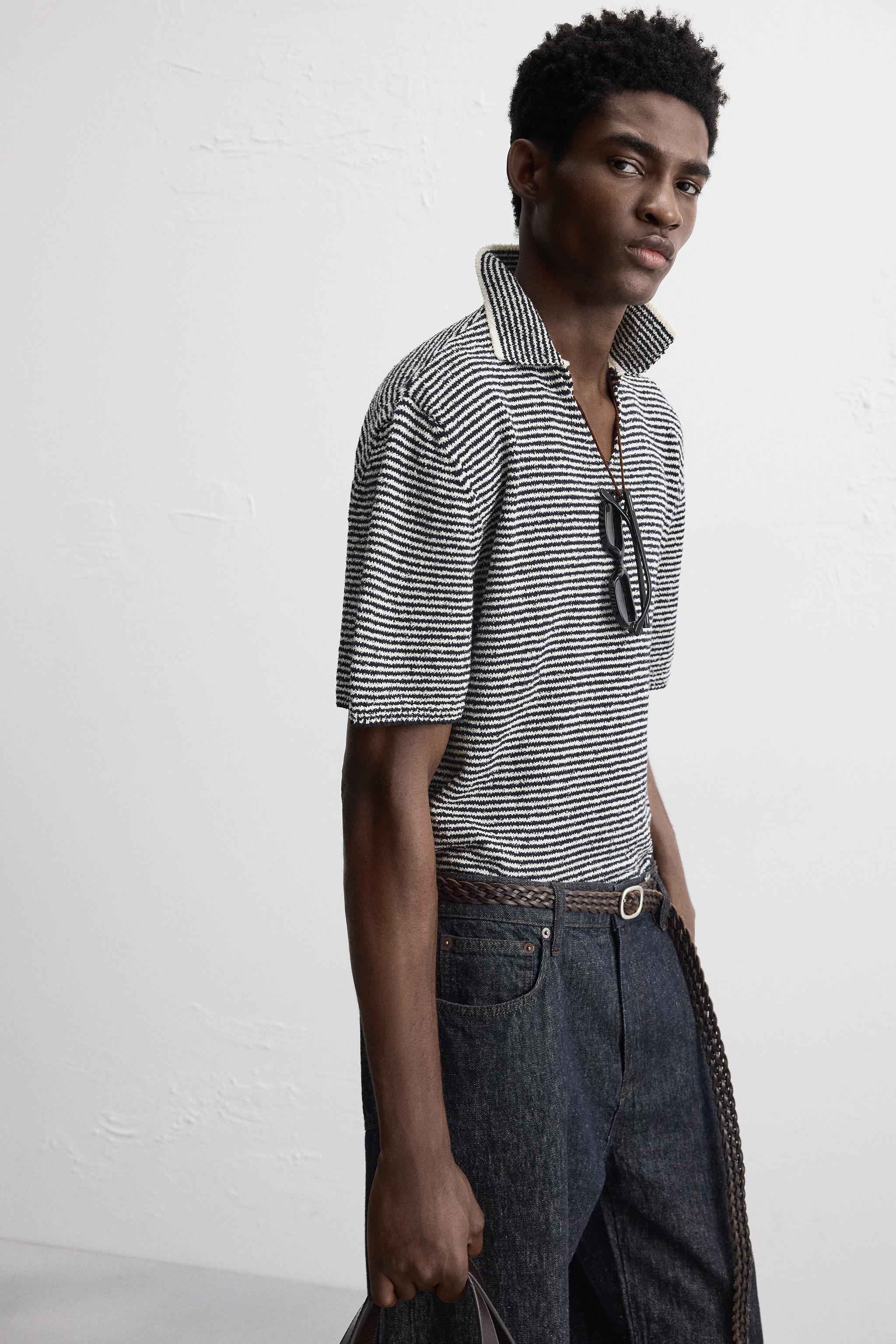STRIPED KNIT POLO SHIRT