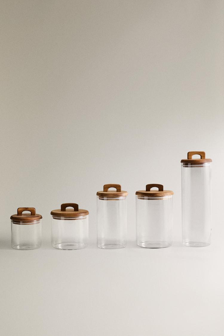 BOROSILICATE GLASS AND WOOD STORAGE JAR - Zara product image