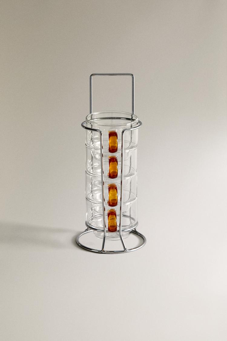 BOROSILICATE GLASS MUG TOWER WITH COLORED HANDLE (SET OF 4) - Zara product image