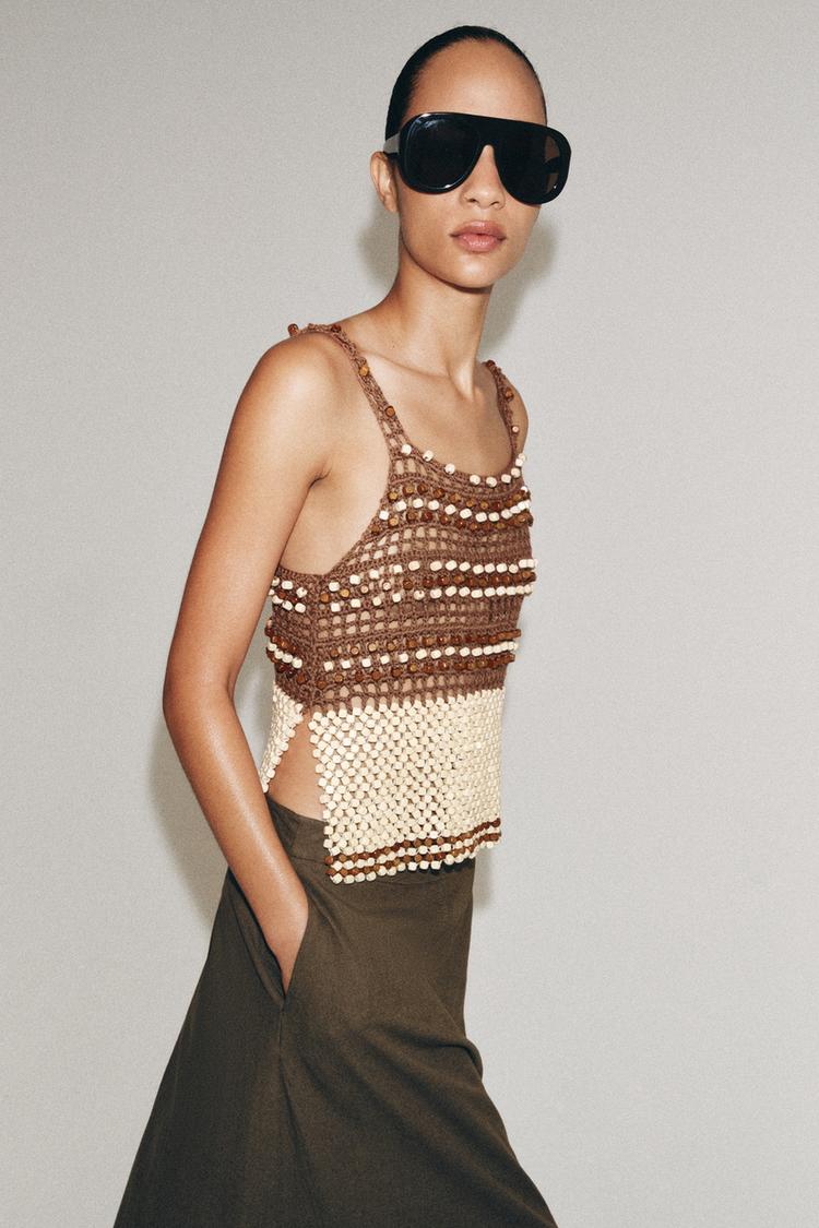 BEADED CROCHET KNIT TOP - Zara product image