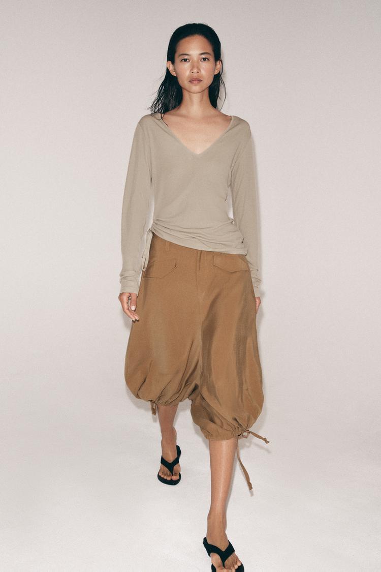 V-NECK T-SHIRT WITH TIES - Zara product image