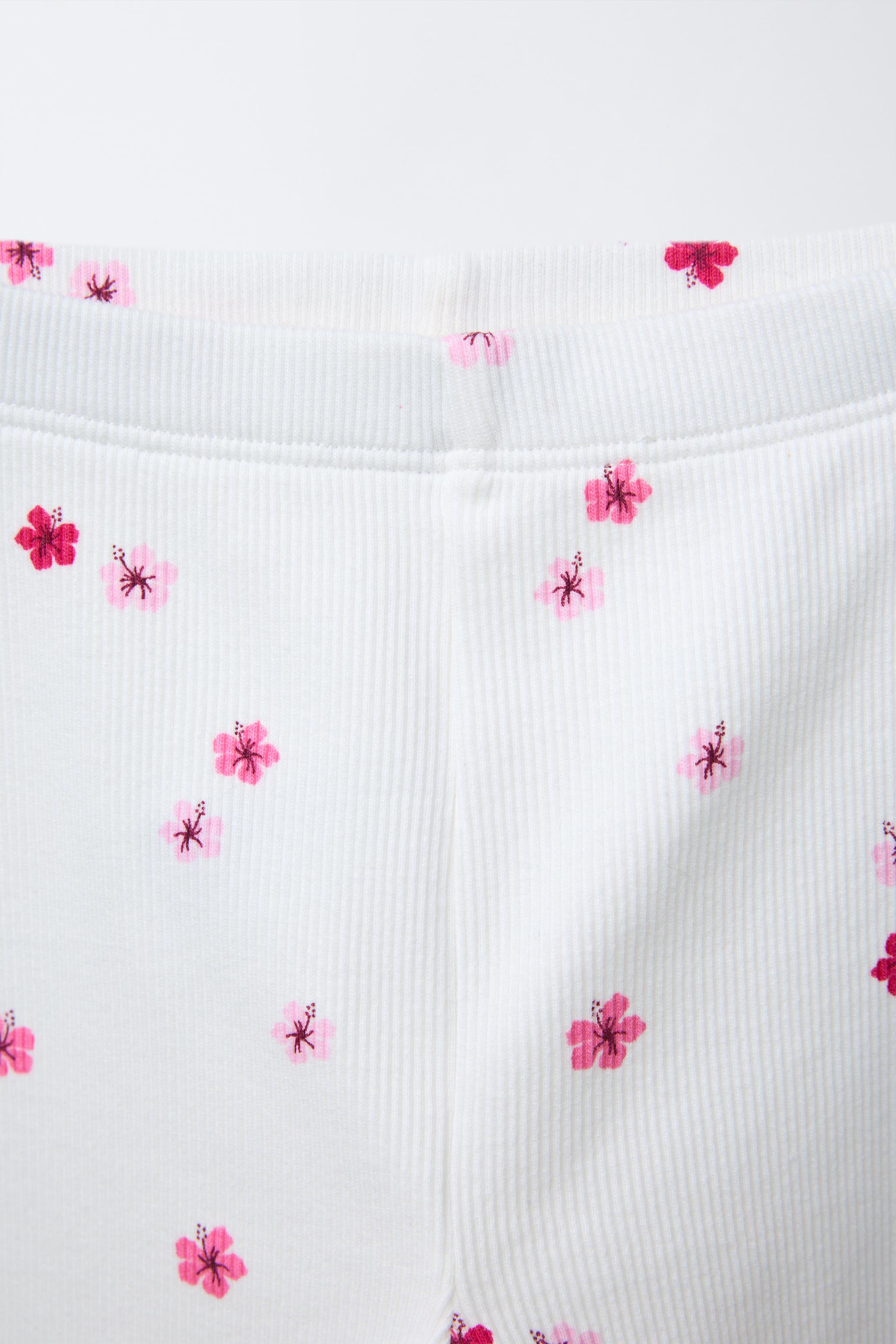 TWO-PACK FLORAL PRINT RIBBED LEGGINGS