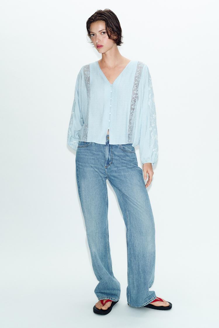CONTRAST EMBROIDERED BLOUSE - Zara product image
