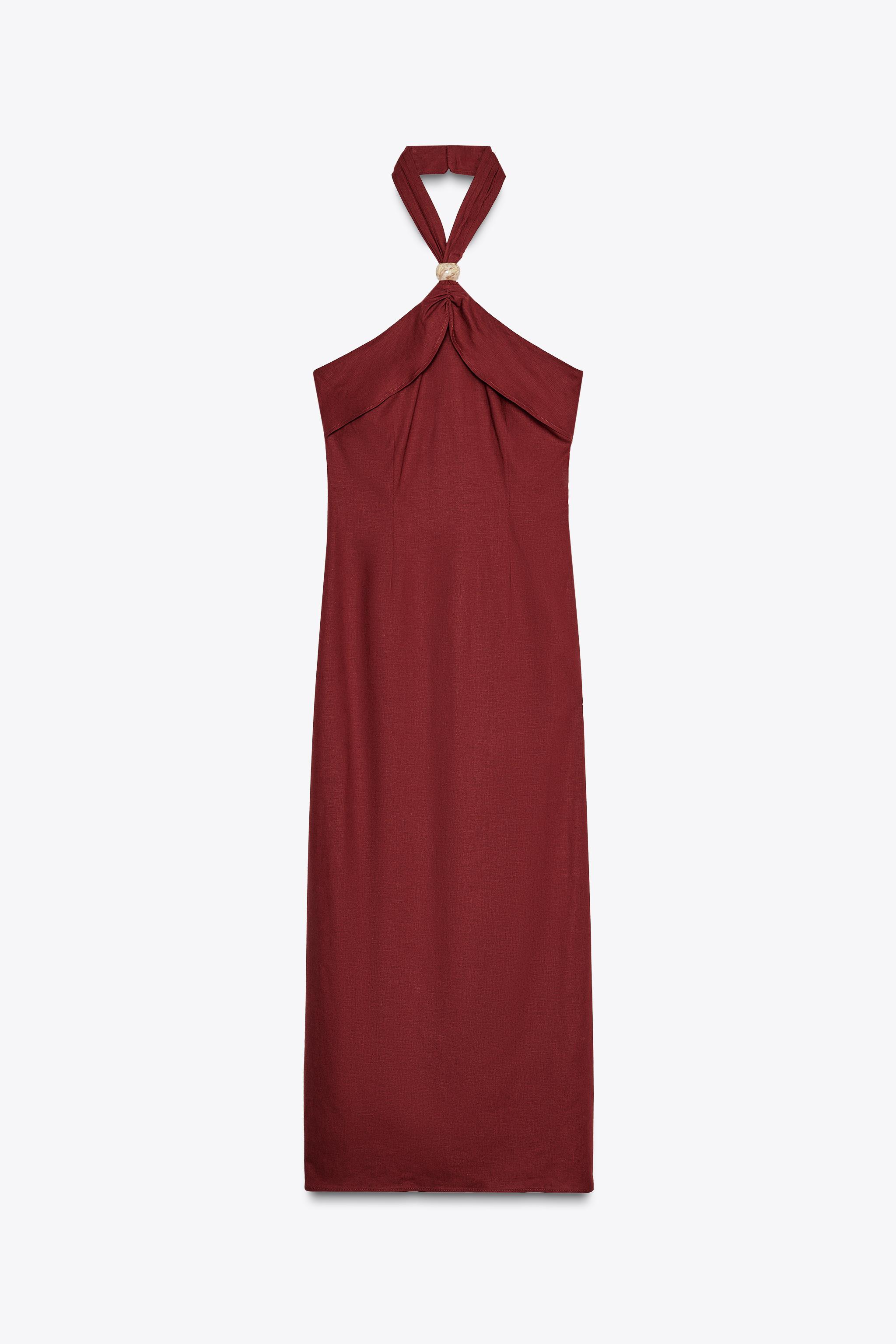 LINEN HALTER MIDI DRESS