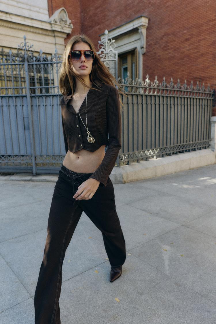 STRIPED SHOULDER PAD CROP SHIRT - Zara product image