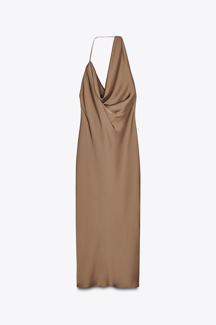 ASYMMETRIC SATIN MIDI DRESS