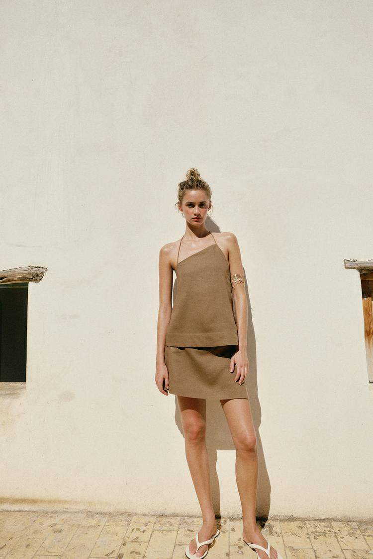 LINEN SKORT WITH BEAD EMBELLISHMENTS - Zara product image