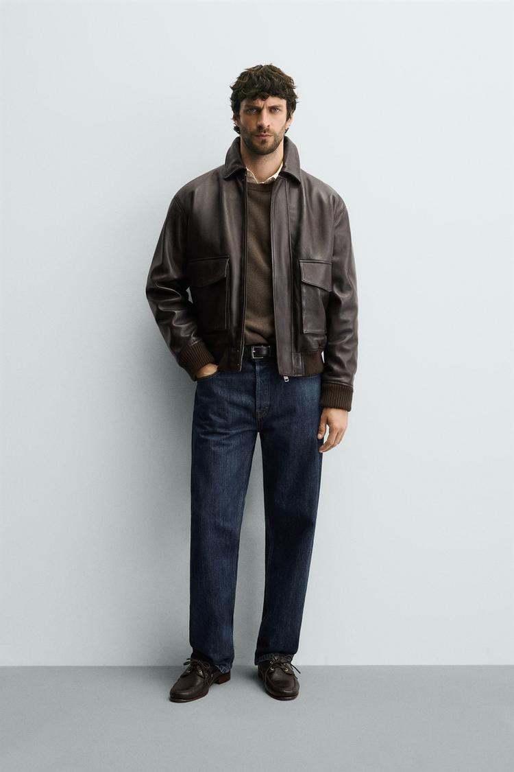 RELAXED FIT LEATHER JACKET - Zara product image