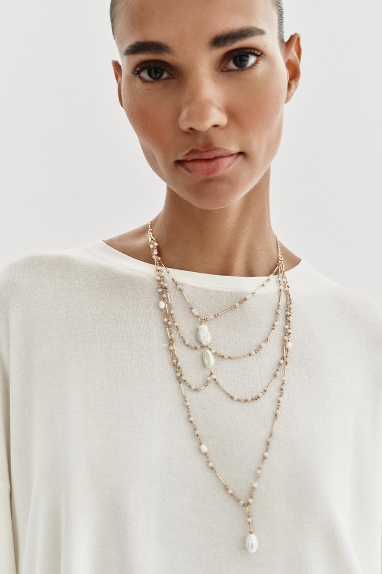 MIXED PEARL CASCADE NECKLACE - Zara product image