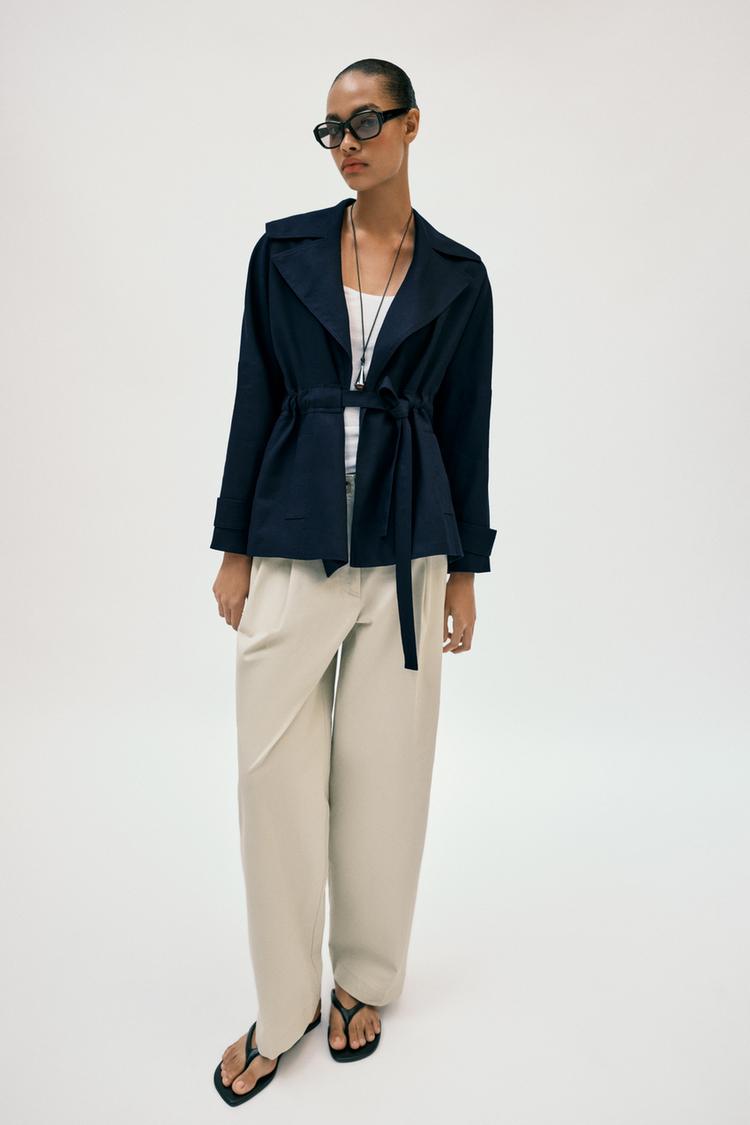 LINEN BLEND BELTED TRENCH JACKET - Zara product image