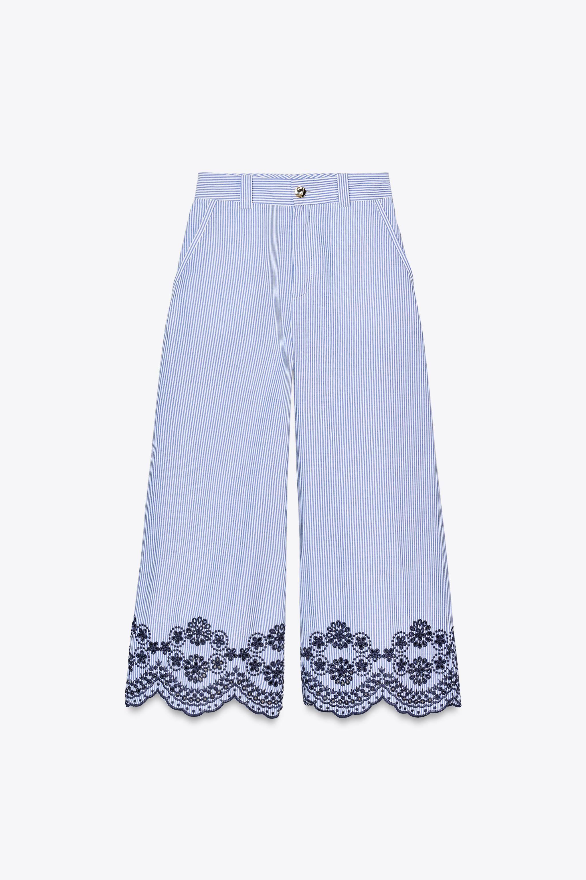 STRIPED CULOTTES WITH EMBROIDERY