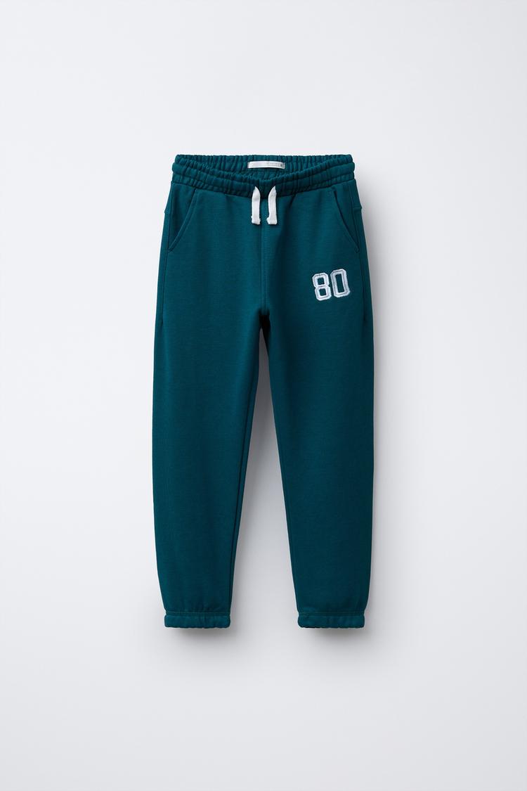NUMBER EMBROIDERED PLUSH JOGGING PANTS