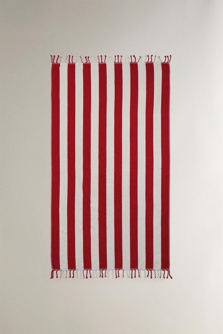 STRIPED BEACH TOWEL WITH FRINGE - Zara product image