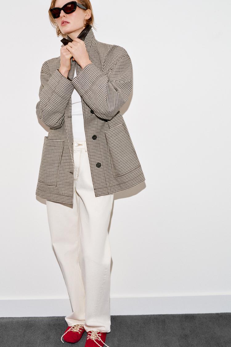 HOUNDSTOOTH FAUX LEATHER TRIM JACKET - Zara product image