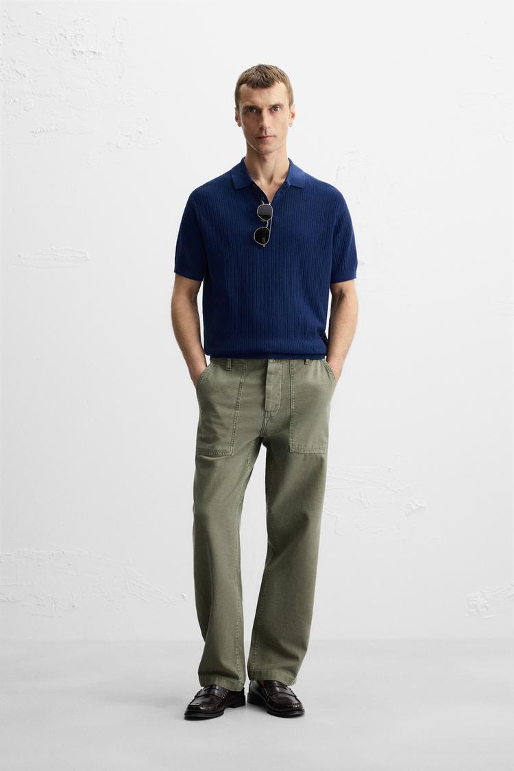 RIBBED KNIT POLO SHIRT