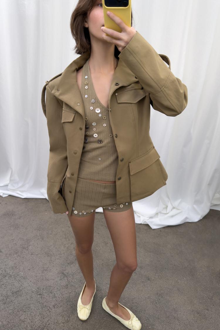 BUTTONED RIB HALTER TOP - Zara product image