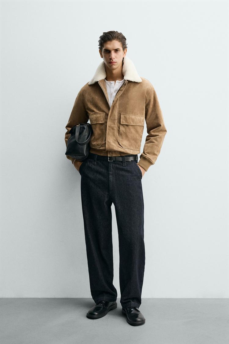 FLEECE TRIM SUEDE LEATHER JACKET - Zara product image