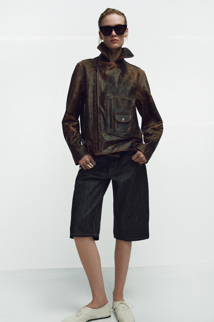100% LEATHER BIKER JACKET ZW COLLECTION LIMITED EDITION - Zara product image