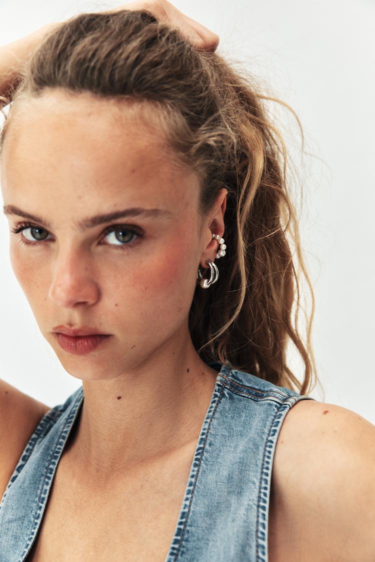 PACK OF HOOP AND EARCUFF EARRINGS WITH PEARLS - Zara product image