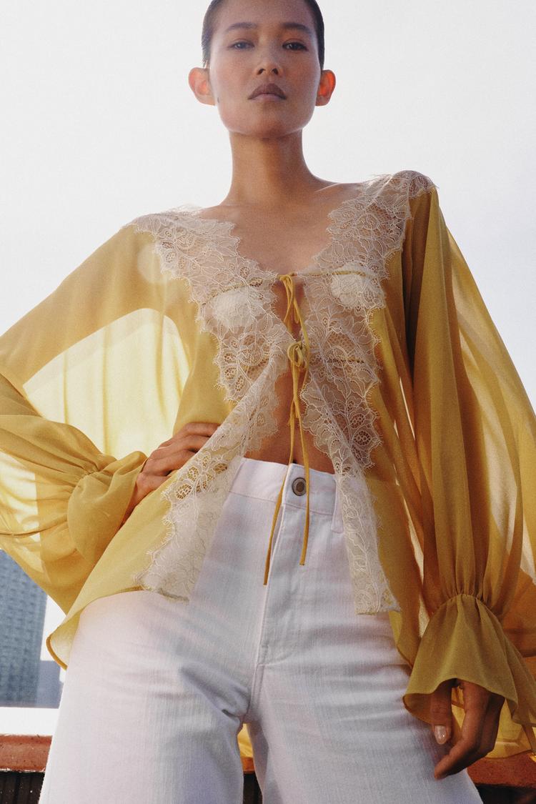 ZW COLLECTION COMBINATION LACE BLOUSE - Zara product image