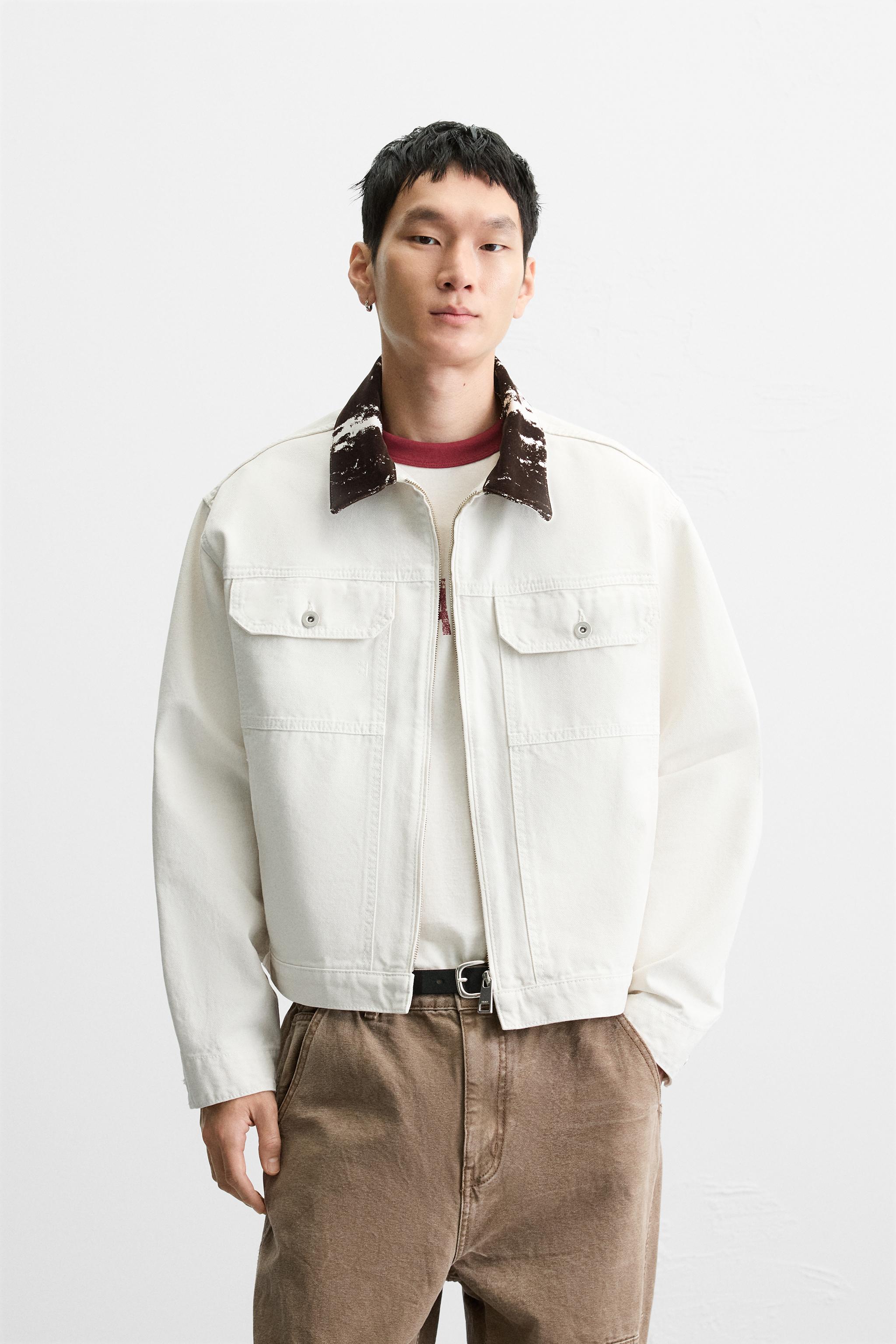 VESTE EN DENIM À COL IMPRIMÉ ANIMAL