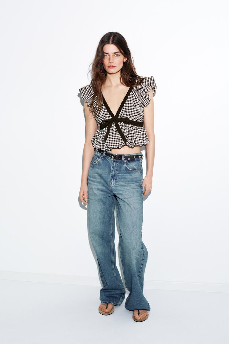 GINGHAM BALLOON TIE TOP